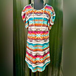 NWT Multi-Color Southwestern-Print T-Shirt Dress, Size S